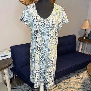 Prairie Cotton Tropical Floral Print Short Sleeve Dress size Medium